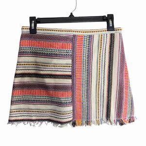 Zara trafaluc stripe woven multi skirt embroidered linen knit fringe M Coastal